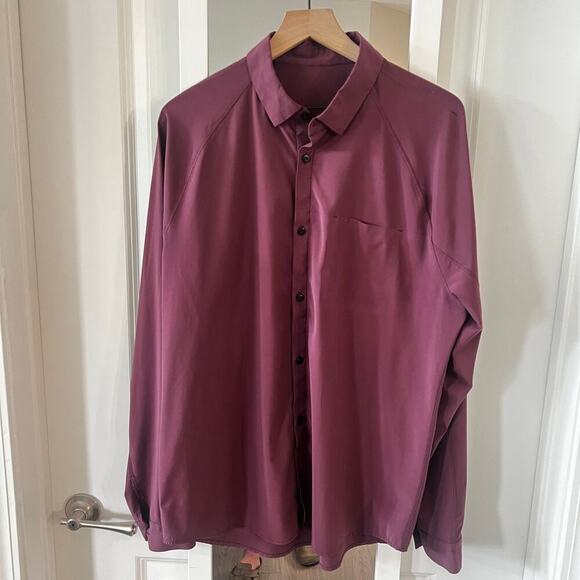 Men’s Lululemon Long Sleeve Button-Up Shirt Size XL – Red Maroon - Picture 2 of 5